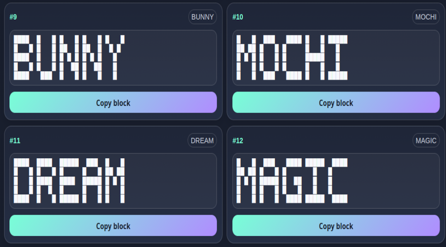 Creator Pack preview showing block combos