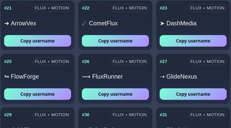 Creator Pack preview showing unique usernames